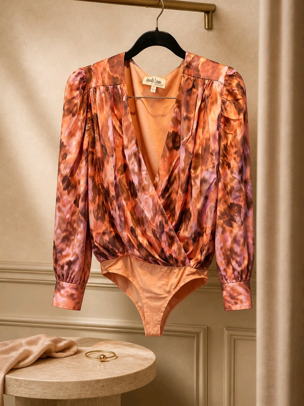 Peach Love California  Satin Bodysuit Size M, NWOT